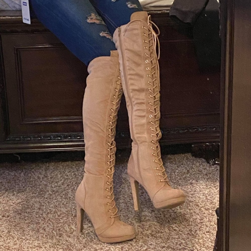 BRAND NEW -FAUX SUEDE OVER THE KNEE STILETTO BOOTS - FREE SHIPPING